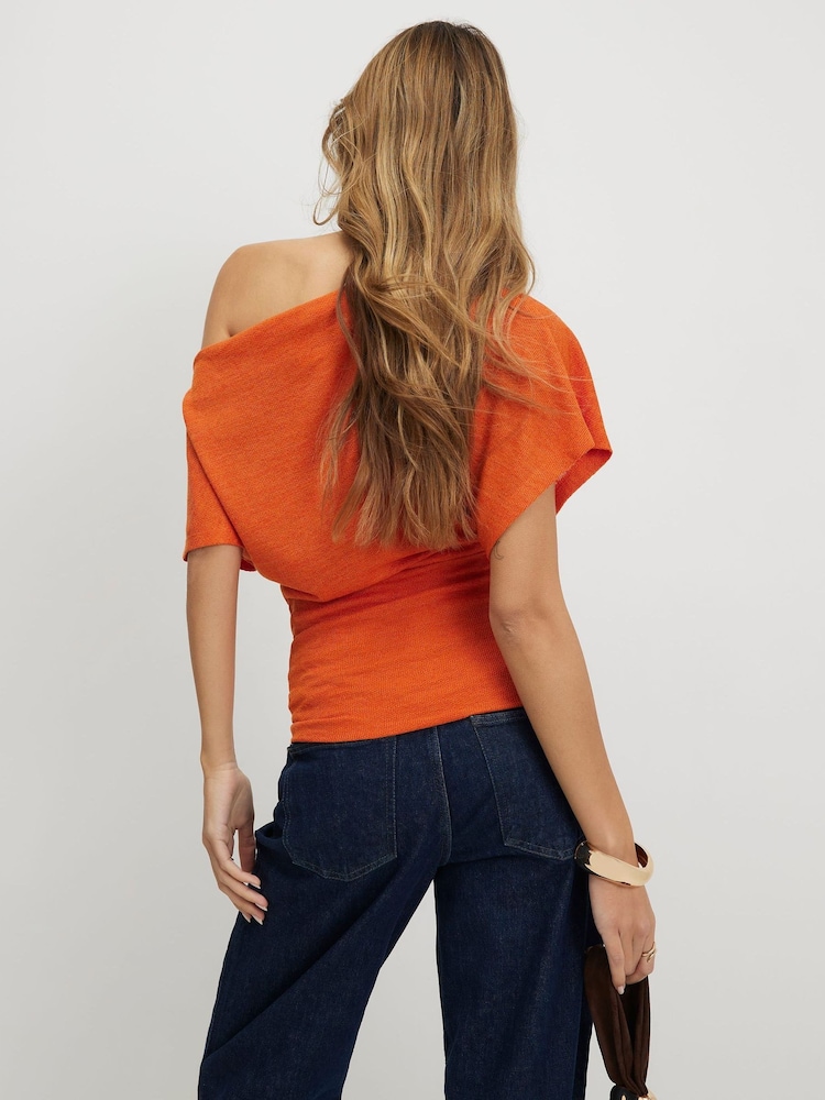 River Island Orange Short Sleeve Banded Hem Drape Top - Image 2 of 4 River Island Orange Short Sleeve Banded Hem Drape Top - Image 2 of 4