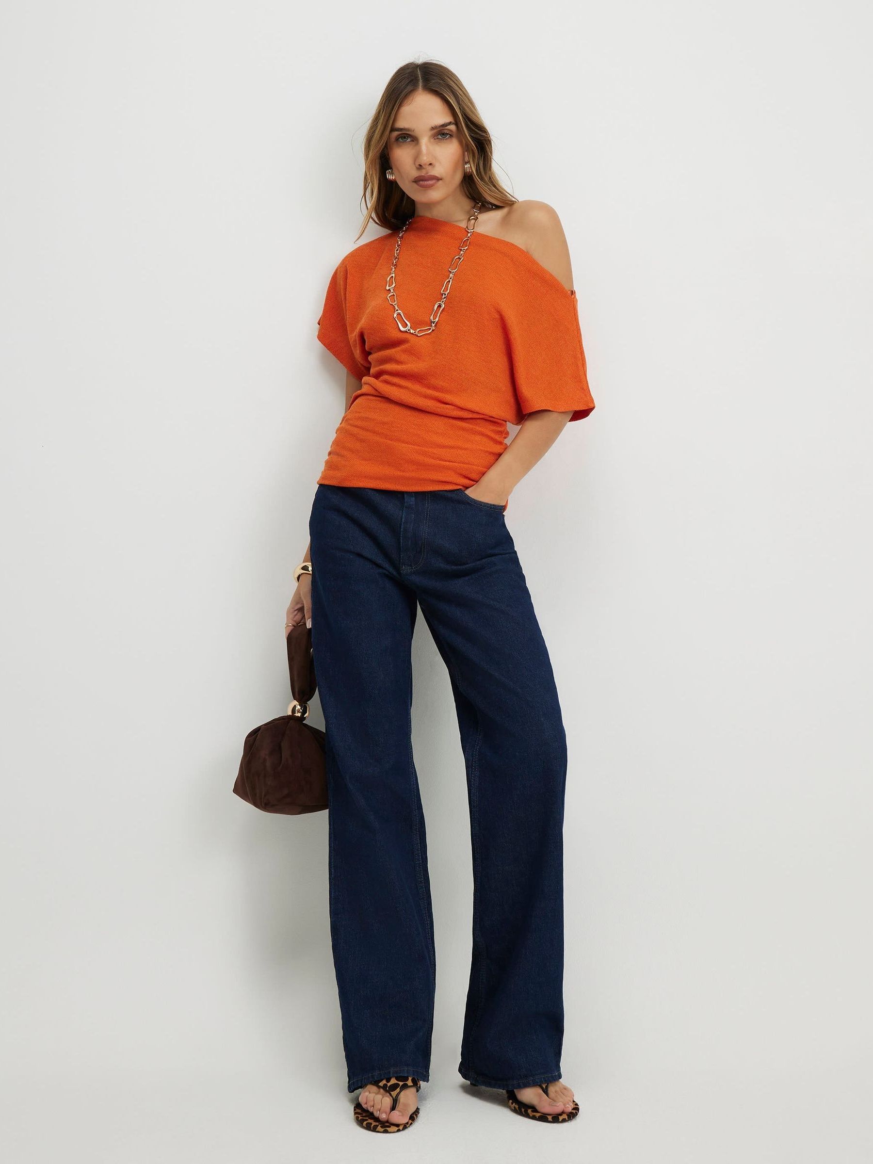 トップス RT152356 Buy River Island Orange Short Sleeve Banded Hem Drape Top from