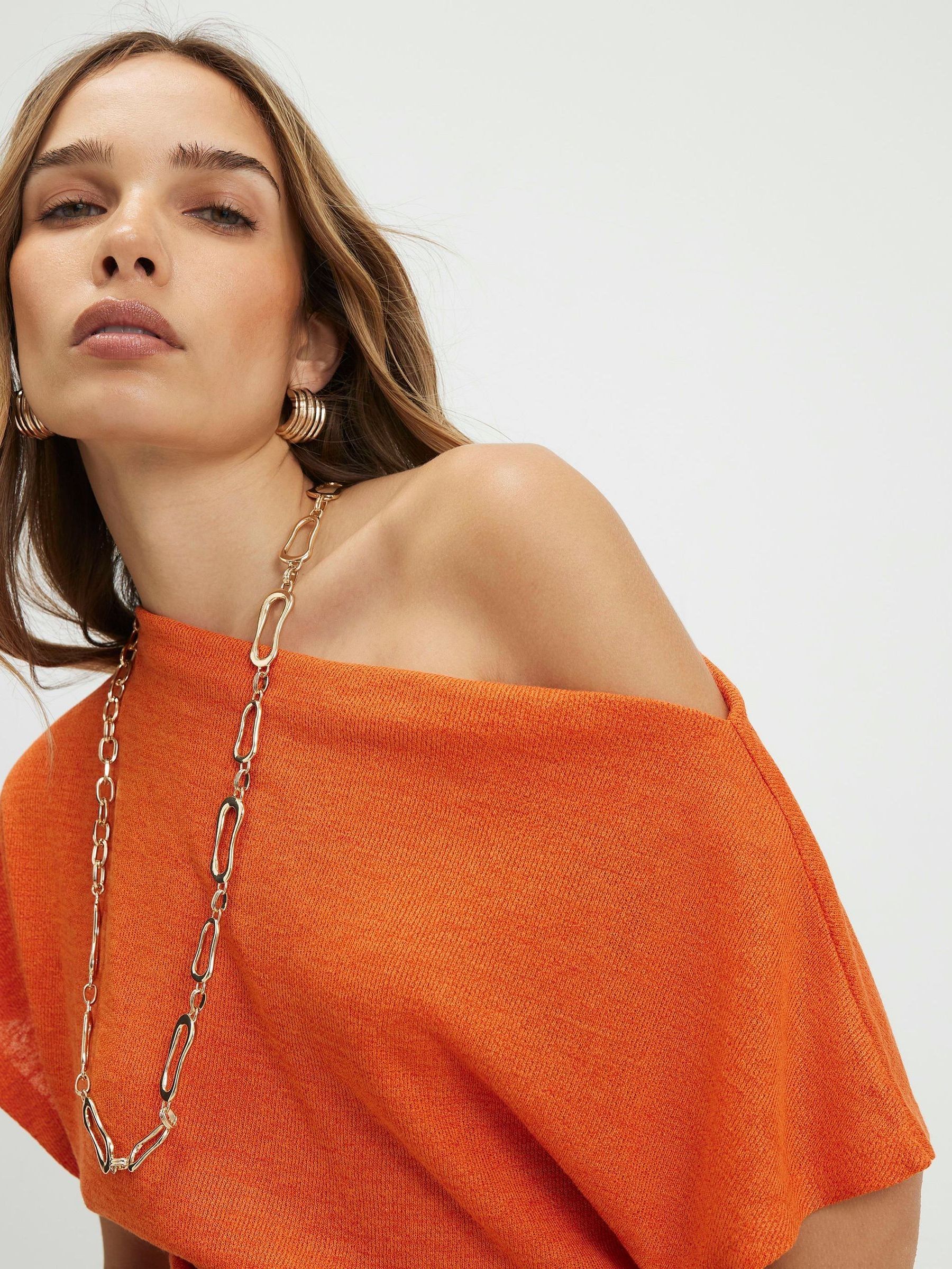 トップス RT152356 Buy River Island Orange Short Sleeve Banded Hem Drape Top from