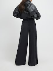 River Island Black High Rise Tie Front Wide Leg Pyjama Style Jeans - Image 3 of 4