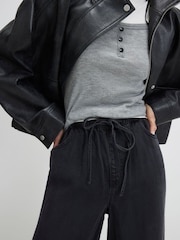 River Island Black High Rise Tie Front Wide Leg Pyjama Style Jeans - Image 4 of 4