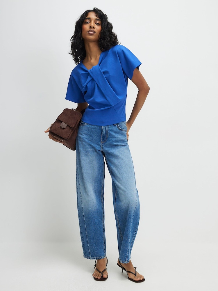 River Island Blue Short Sleeve Twist Front Top - Image 4 of 4