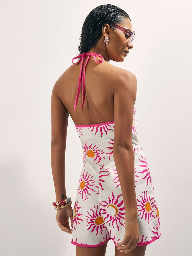 River Island White Sun Print Halter Neck Playsuit - Image 2 of 4