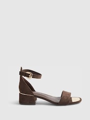 River Island Brown Faux Suede Low Block Heeled Sandals - Image 1 of 5