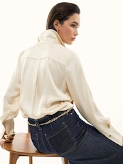 River Island Cream Long Sleeve Satin Shirt - Image 2 of 4