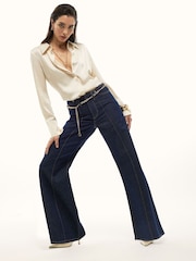 River Island Cream Long Sleeve Satin Shirt - Image 3 of 4