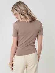 Threadbare Brown Slinky Draped Short Sleeve Top - Image 2 of 4