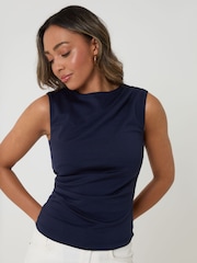 Threadbare Blue Slinky Draped Sleeveless Top - Image 1 of 4