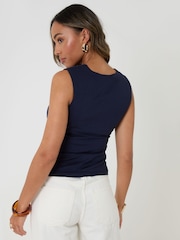 Threadbare Blue Slinky Draped Sleeveless Top - Image 2 of 4
