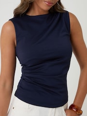 Threadbare Blue Slinky Draped Sleeveless Top - Image 4 of 4
