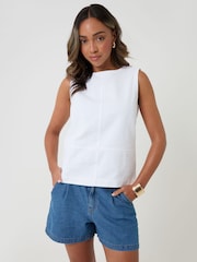 Threadbare White Tie Back Sleeveless Denim Vest - Image 1 of 4