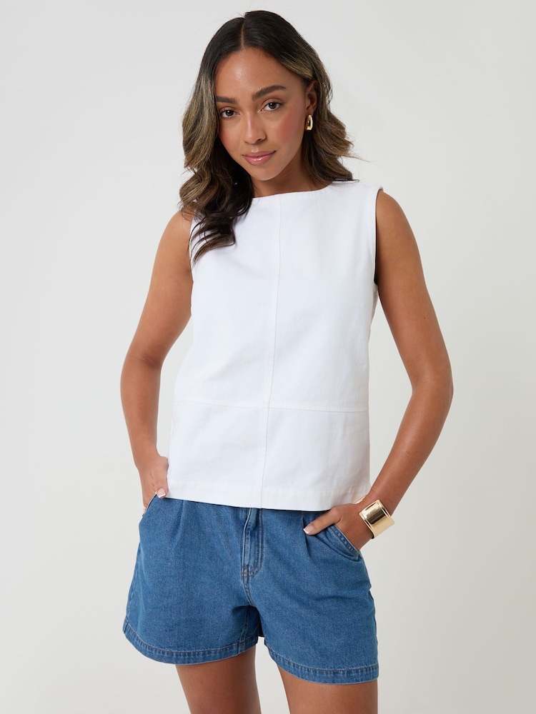 Threadbare White Tie Back Sleeveless Denim Vest - Image 1 of 4