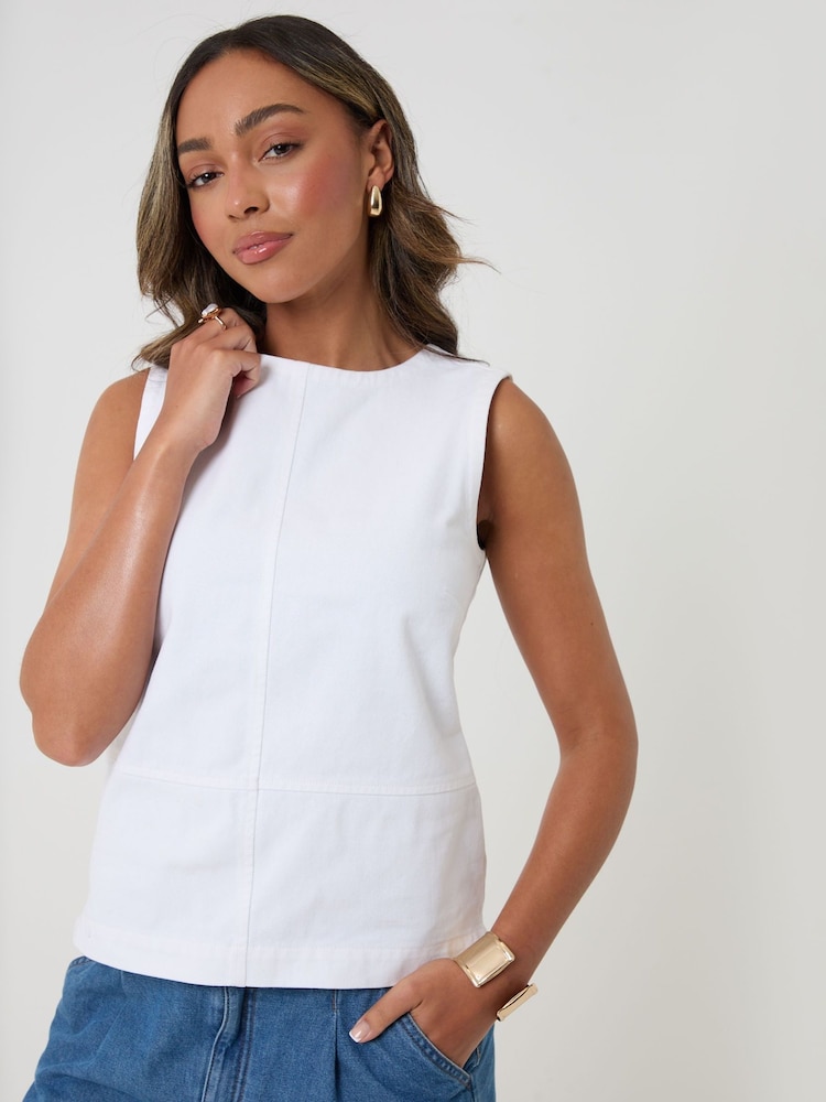 Threadbare White Tie Back Sleeveless Denim Vest - Image 2 of 4