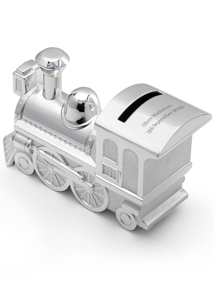 Personalised Silver Plated Train Money Box by Treat Republic - Image 5 of 5