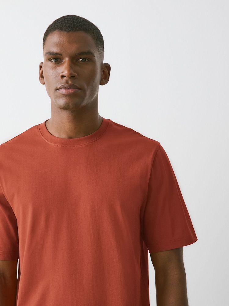 Pumpkin Orange Regular Fit Essential Crew Neck Cotton T-Shirt - Image 1 of 7 Pumpkin Orange Regular Fit Essential Crew Neck Cotton T-Shirt - Image 1 of 7