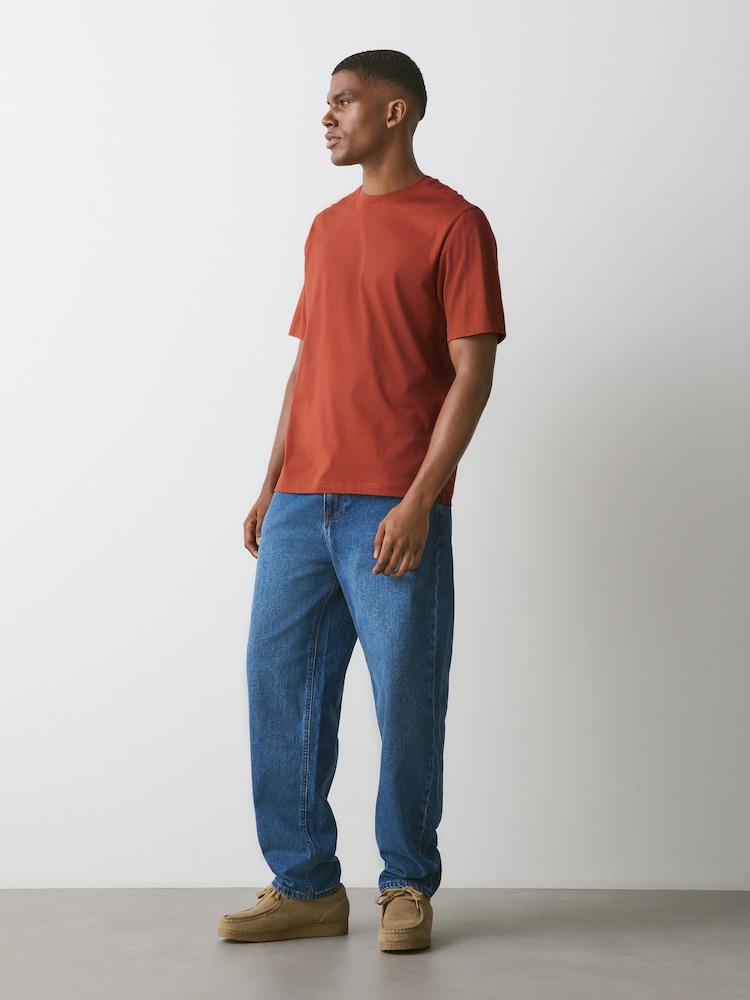 Pumpkin Orange Regular Fit Essential Crew Neck Cotton T-Shirt - Image 2 of 7 Pumpkin Orange Regular Fit Essential Crew Neck Cotton T-Shirt - Image 2 of 7