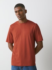 Pumpkin Orange Regular Fit Essential Crew Neck Cotton T-Shirt - Image 3 of 7