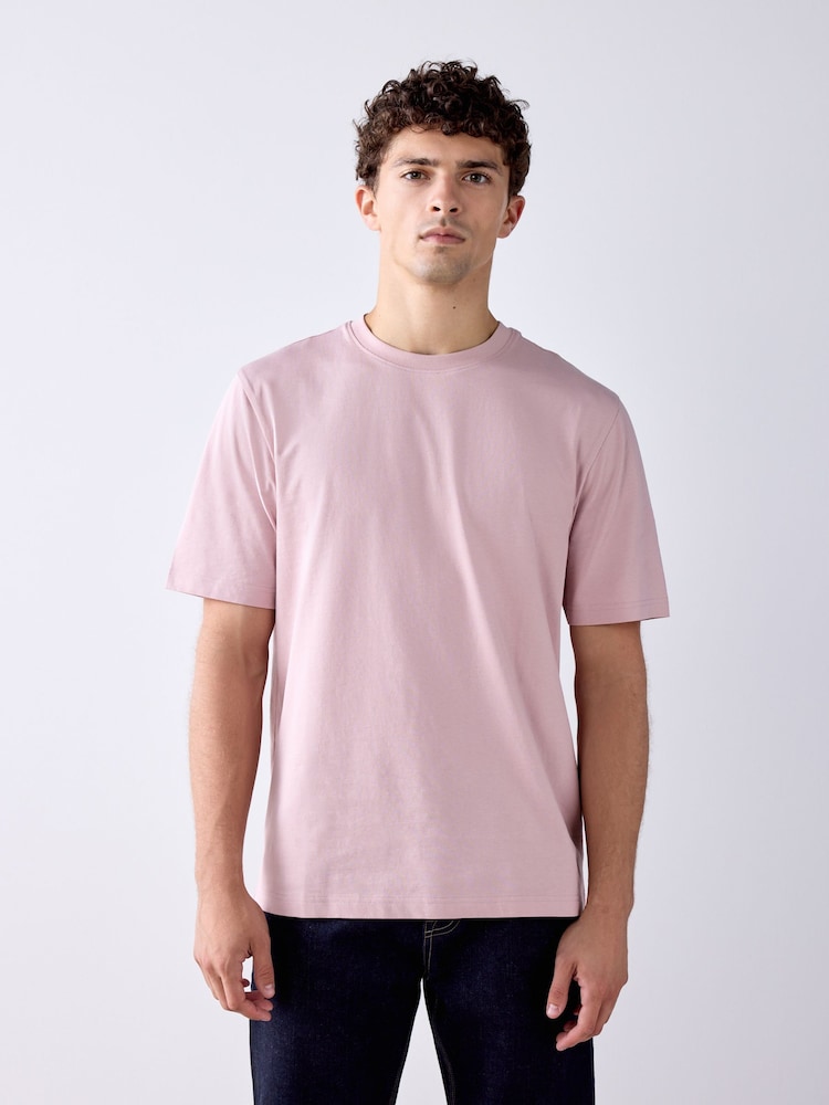 Pale Pink Slim Fit Essential Crew Neck Cotton T-Shirt - Image 1 of 7 Pale Pink Slim Fit Essential Crew Neck Cotton T-Shirt - Image 1 of 7