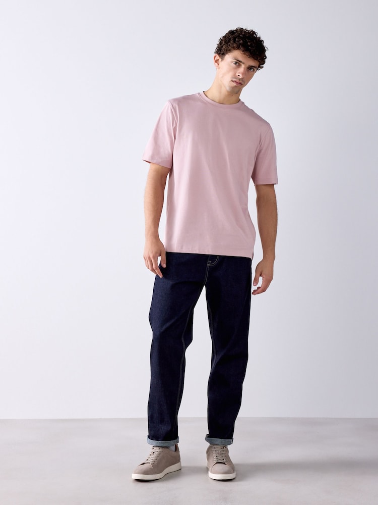 Pale Pink Slim Fit Essential Crew Neck Cotton T-Shirt - Image 2 of 7 Pale Pink Slim Fit Essential Crew Neck Cotton T-Shirt - Image 2 of 7