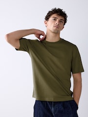 Army Green Regular Fit Essential Crew Neck Cotton T-Shirt - Image 1 of 8