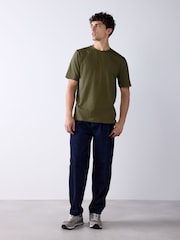 Army Green Regular Fit Essential Crew Neck Cotton T-Shirt - Image 2 of 8