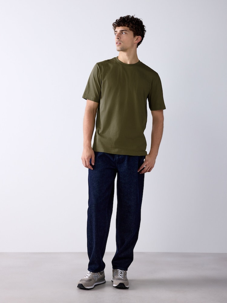 Army Green Regular Fit Essential Crew Neck Cotton T-Shirt - Image 2 of 8