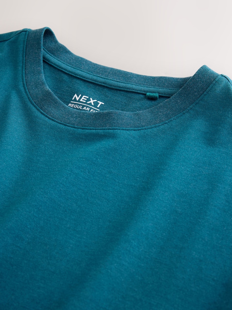 Teal Marl Regular Fit Essential Crew Neck Cotton T-Shirt - Image 2 of 3