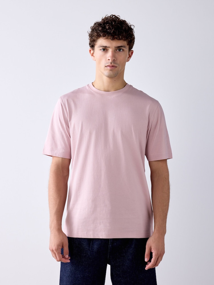 Pale Pink Regular Fit Essential Crew Neck Cotton T-Shirt - Image 1 of 7 Pale Pink Regular Fit Essential Crew Neck Cotton T-Shirt - Image 1 of 7