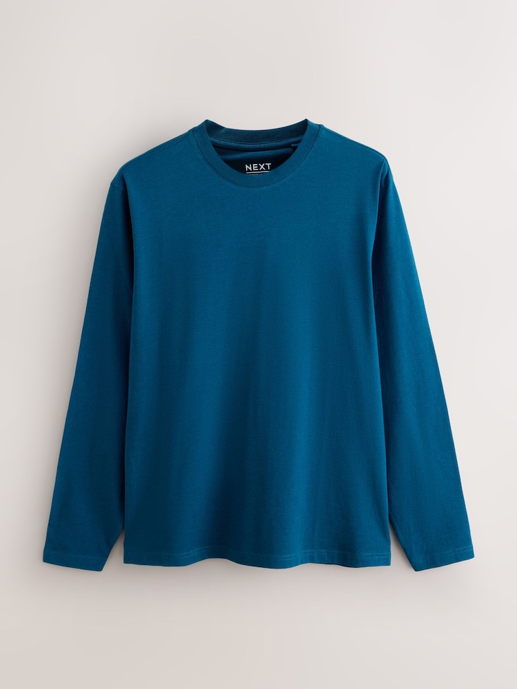 Teal Marl Regular Fit Long Sleeve Crew Neck T-Shirt - Image 1 of 3 Teal Marl Regular Fit Long Sleeve Crew Neck T-Shirt - Image 1 of 3