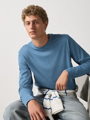 Mid Blue Regular Fit Long Sleeve Crew Neck T-Shirt - Image 1 of 7