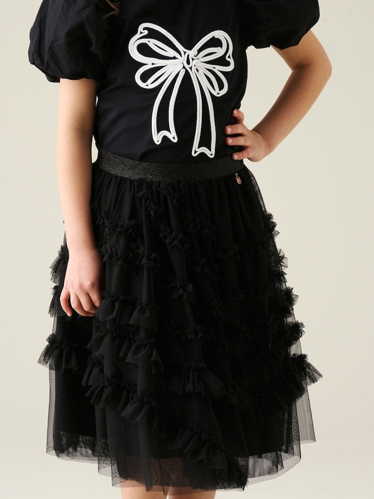 Angel & Rocket Black Sallie Asymmetric Mesh Skirt - Image 2 of 6 Angel & Rocket Black Sallie Asymmetric Mesh Skirt - Image 2 of 6