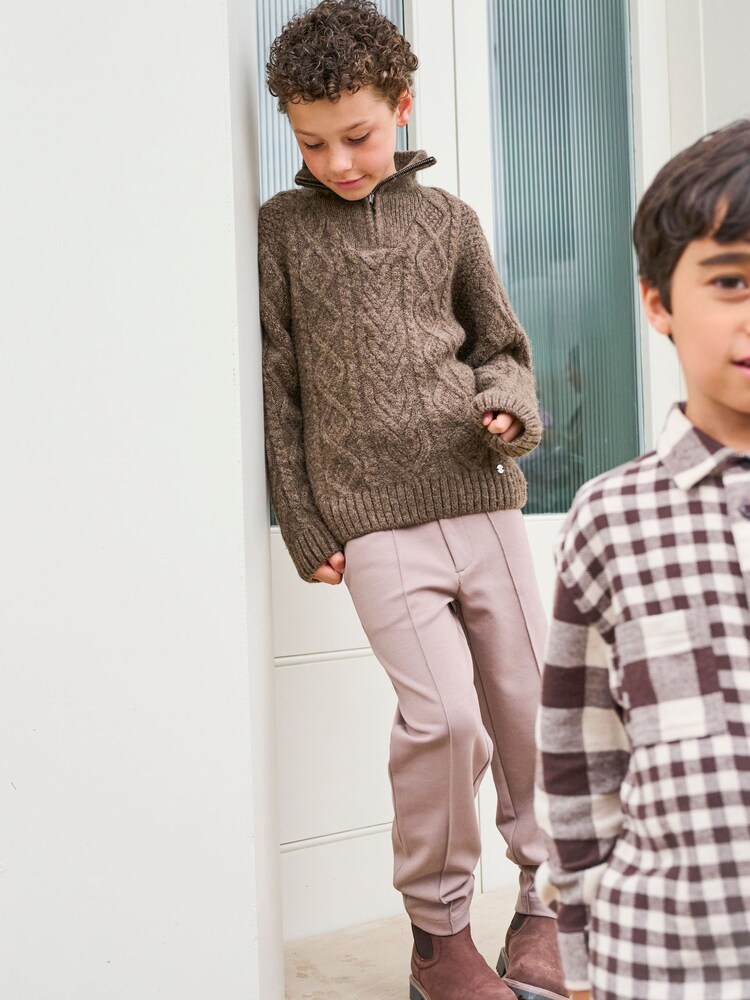 Angel & Rocket Brown Colin Zip Neck Knit Jumper - Image 1 of 6