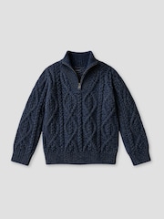 Angel & Rocket Blue Colin Zip Neck Tweed Knit Jumper - Image 3 of 4