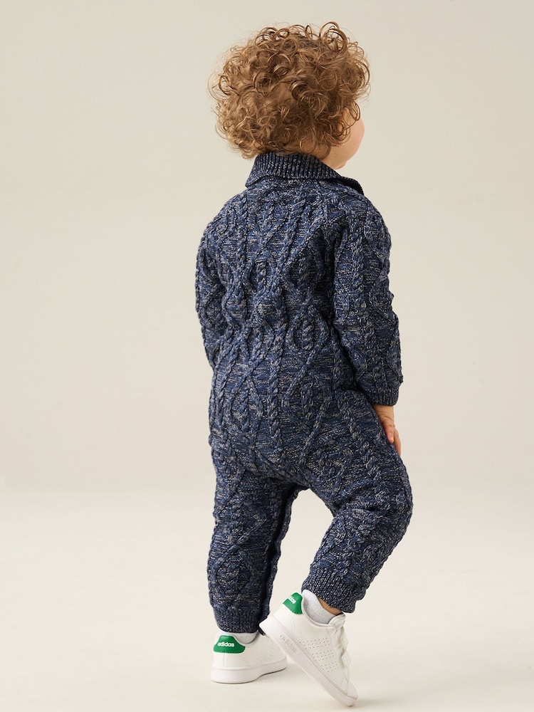 Angel & Rocket Blue Theodore Cable Knit Romper - Image 2 of 2 Angel & Rocket Blue Theodore Cable Knit Romper - Image 2 of 2