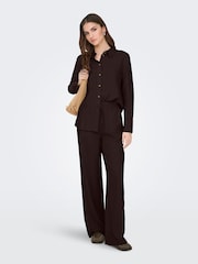 JDY Brown Pull On Wide Leg Trousers With Linen - Image 1 of 6