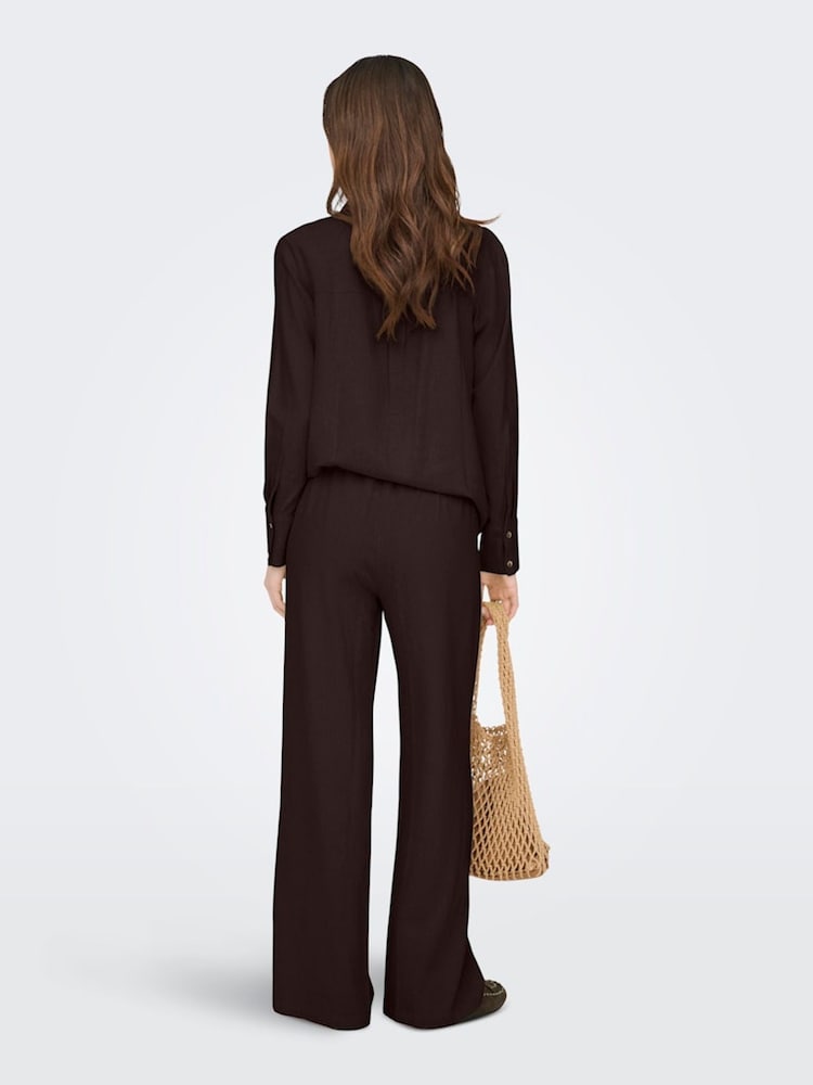 JDY Brown Pull On Wide Leg Trousers With Linen - Image 2 of 6
