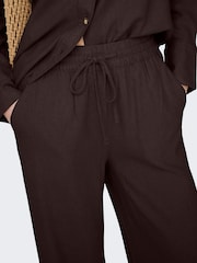 JDY Brown Pull On Wide Leg Trousers With Linen - Image 4 of 6