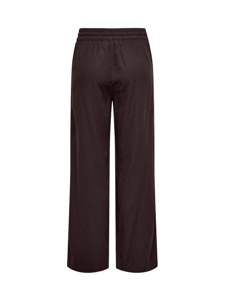 JDY Brown Pull On Wide Leg Trousers With Linen - Image 6 of 6