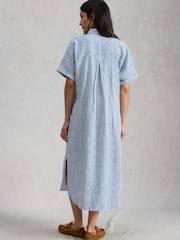 White Stuff Blue Annabelle Stripe Linen Dress - Image 2 of 6