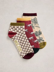 White Stuff Red Tile Print Trainer Socks 3 Pack - Image 1 of 2