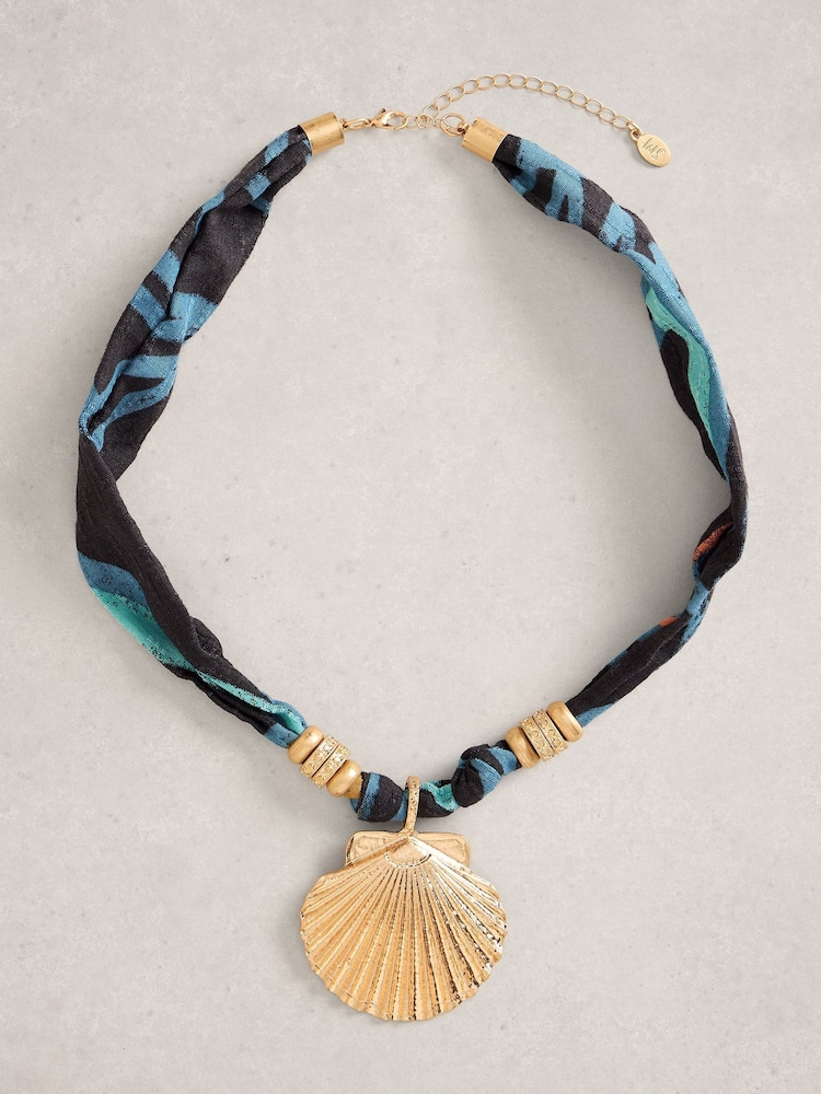 White Stuff Blue Shell Pendant Scarf Necklace - Image 1 of 2