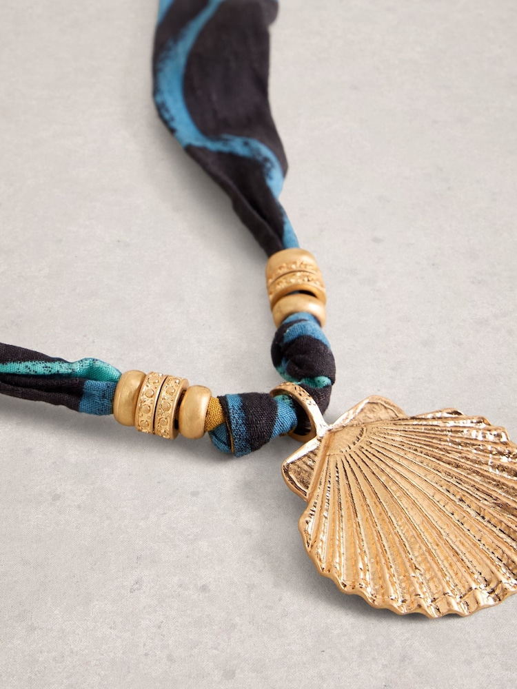 White Stuff Blue Shell Pendant Scarf Necklace - Image 2 of 2