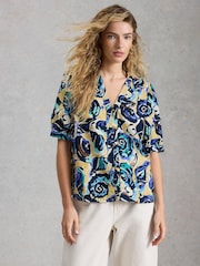 White Stuff Blue Fern Linen Top - Image 1 of 6