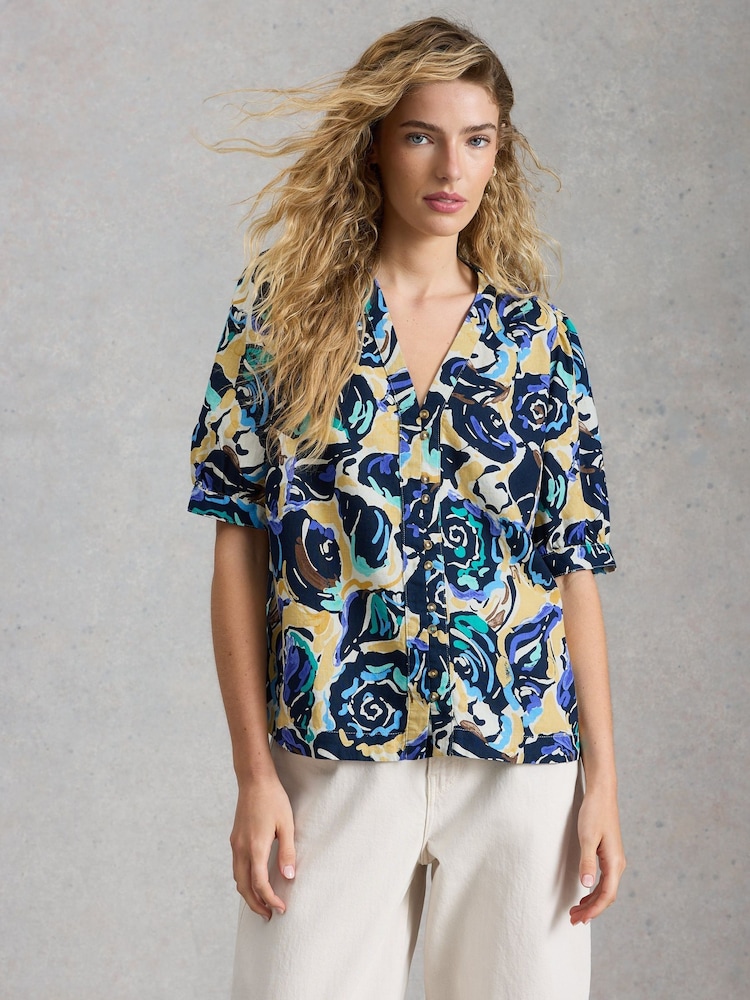 White Stuff Blue Fern Linen Top - Image 1 of 6