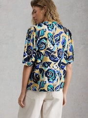 White Stuff Blue Fern Linen Top - Image 2 of 6