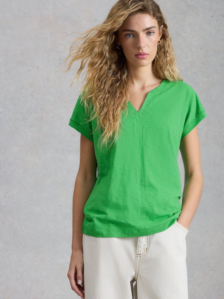 White Stuff Green Nelly Notch Neck Tee - Image 2 of 6