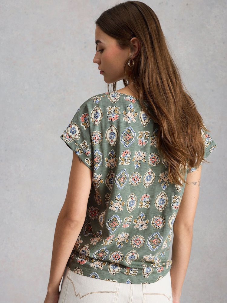 White Stuff Green Nelly Notch Neck T-Shirt - Image 2 of 6 White Stuff Green Nelly Notch Neck T-Shirt - Image 2 of 6