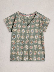 White Stuff Green Nelly Notch Neck T-Shirt - Image 5 of 6