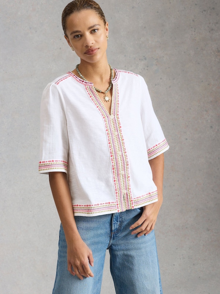 White Stuff White Lizzie Embroidered Top - Image 2 of 6