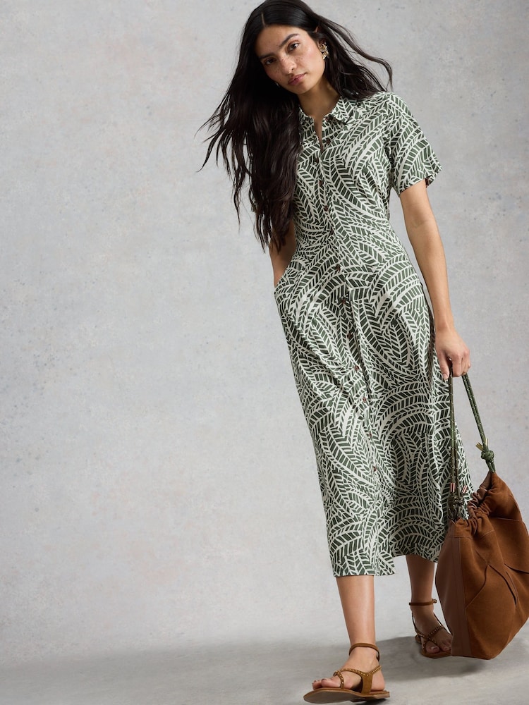 White Stuff Green Rua Jersey Shirt Dress - Image 2 of 6 White Stuff Green Rua Jersey Shirt Dress - Image 2 of 6